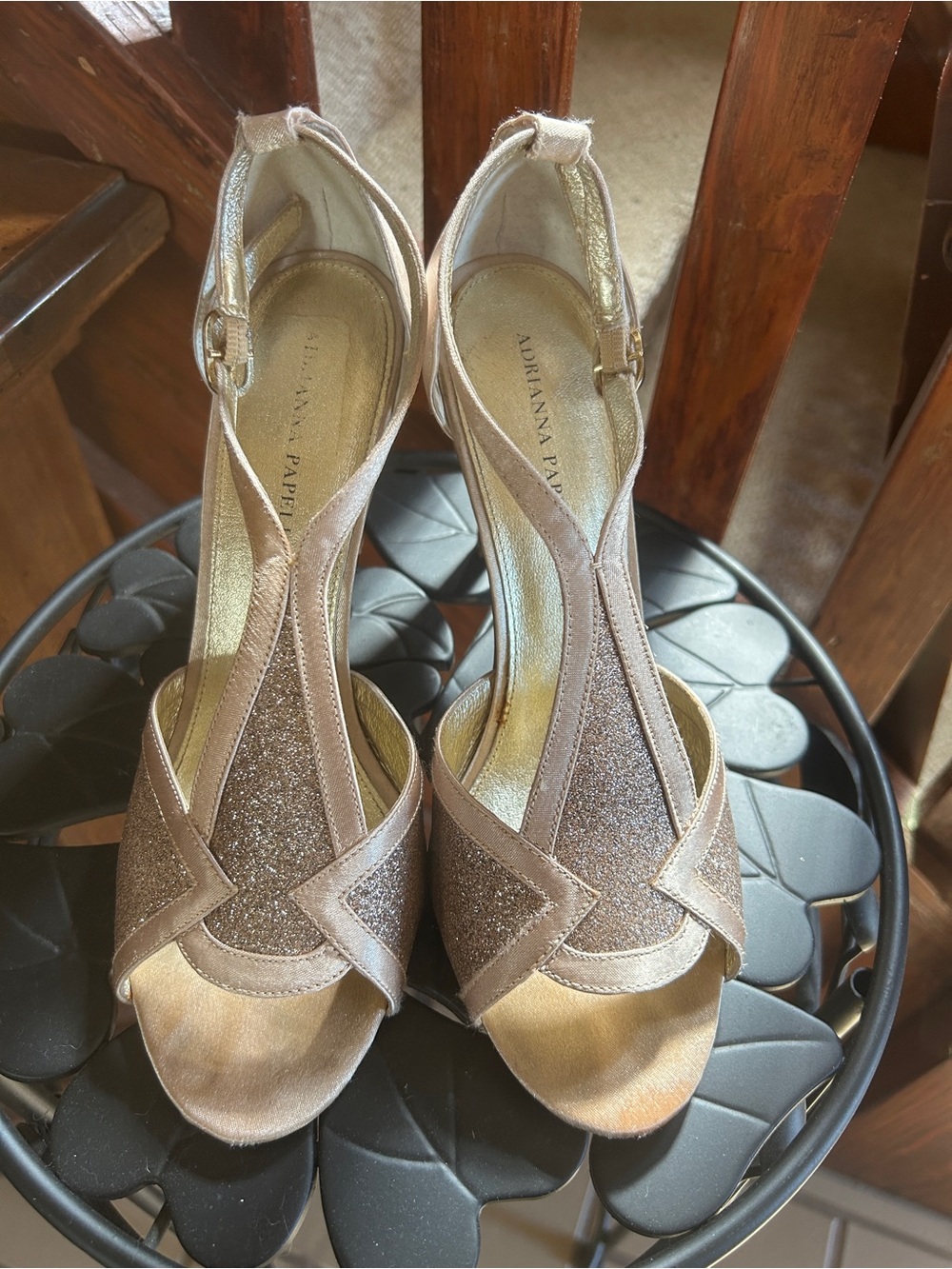 Adrianna Papell Metallic Gold Glitter T-Strap Sandals